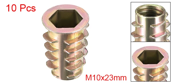 M8x23mm Uxcell Горячее предложение Высокое качество 10 шт. M6 M8 M10 бронзовый тон цинковый сплав шестигранный привод плоская головка резьба для деревянной вставки гайка мебельные гайки - Цвет: M8x23mm