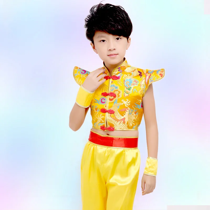 Детский костюм китайского народного танца с рисунком красного желтого дракона