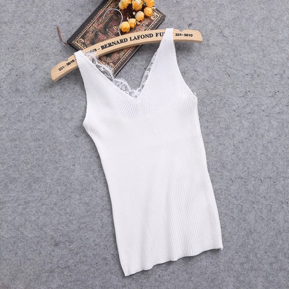 KLV женский кружевной топ на бретельках жилет с открытой спиной и V-образным