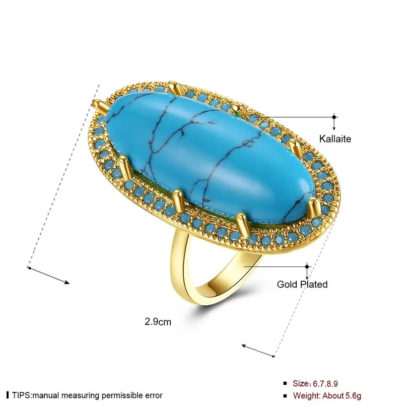 Jenia High Huality Luxury Gold Color Oval Blue Main Stone Finger Ring For Women Jewelry CGEMR002 | Украшения и аксессуары