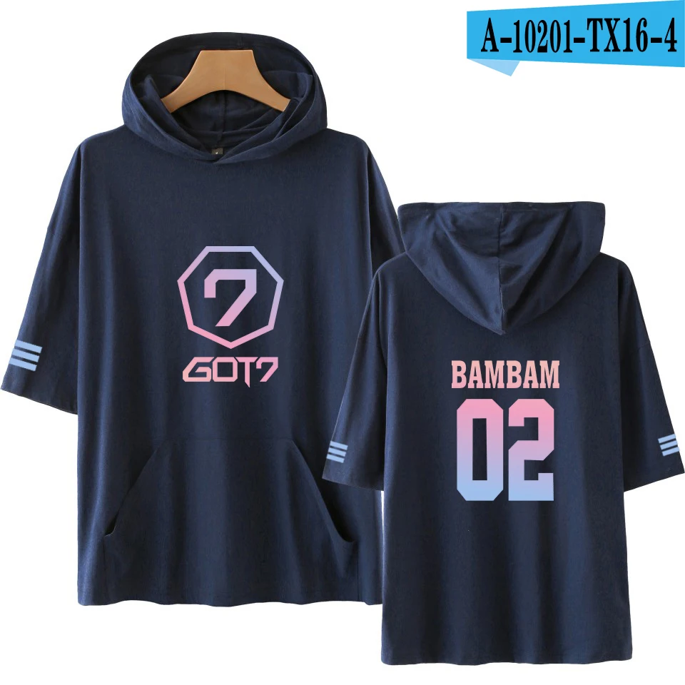 navy blue LUCKYFRIDAYF GOT7 Ifashion поп печати короткий рукав толстовка с капюшоном Dragon Ball Harajuku Для женщин/Для мужчин в стиле «хип-хоп», с капюшоном, с принтами персонажей из 4XL - Цвет: navy blue