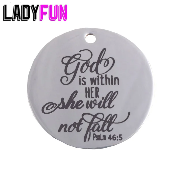 

God is within HER,she will not fall Stainless Steel Charms 25mm High Polish Mirror Surface Jewelry Pendant Tag 20pcs