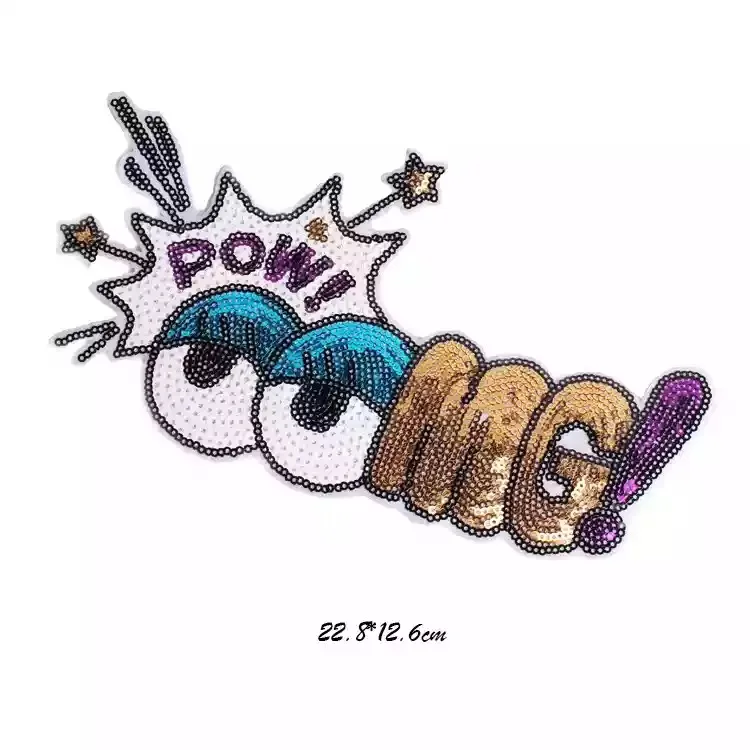 

New Arrival Eye OMG Iron on Patches for Clothes Cartoon POW Sequined Cloth Patch DIY Decoration Embroiderey Applique