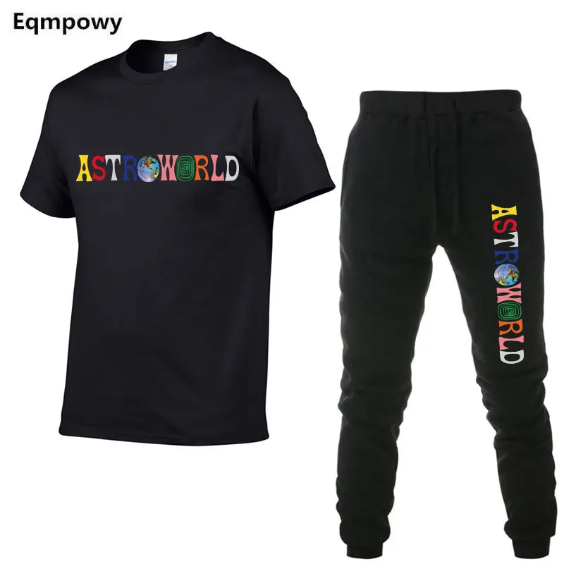 Astroworld Men's Sets T Shirts+pants men clothing Two piece suit tracksuit Fashion Casual Tshirts Gyms Workout Fitness | Мужская
