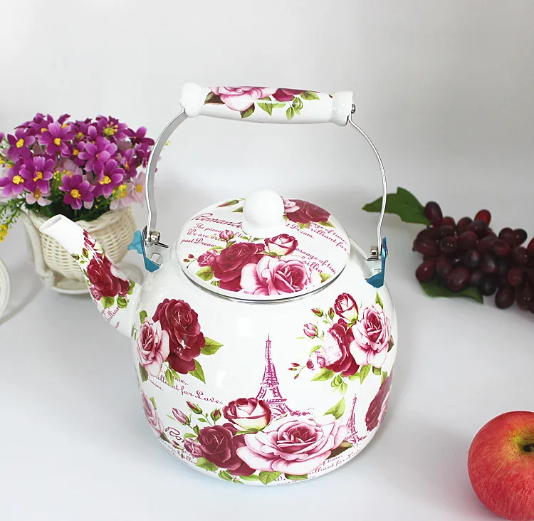 Плоский чайник для воды объемом 5 л эмалированный из фарфора молока цветов
