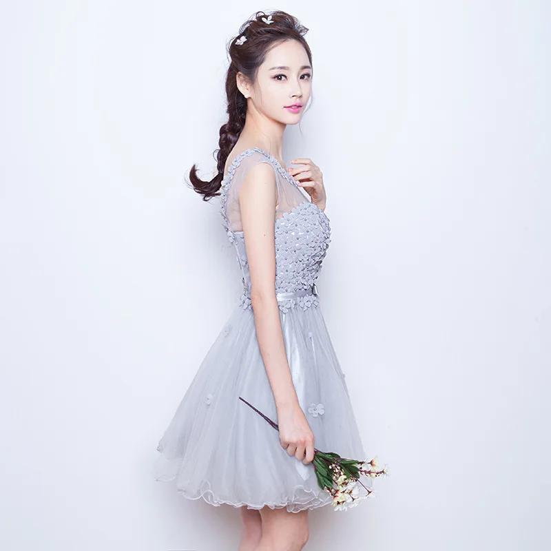 Женское короткое коктейльное платье Robe De Soiree ТРАПЕЦИЕВИДНОЕ серое