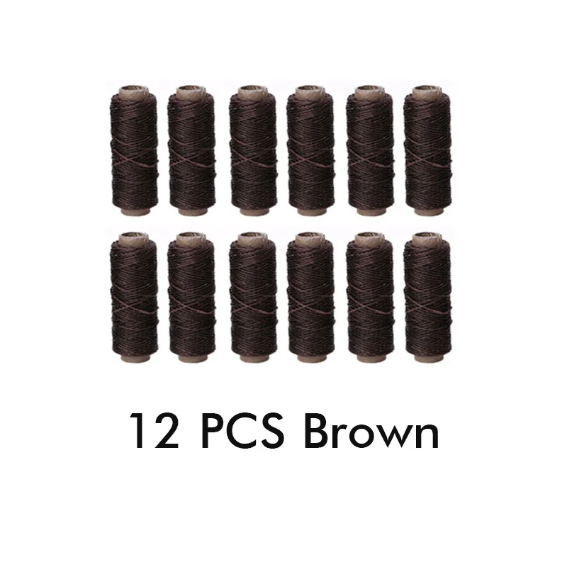 12 PCS Brown 36 цветов 1 мм ширина 150D 50 м, шитье из кожи вощеная нить, обувь плоский вощеный ремешок строчка ручная строчка черный коричневый желтый - Цвет: 12 PCS Brown