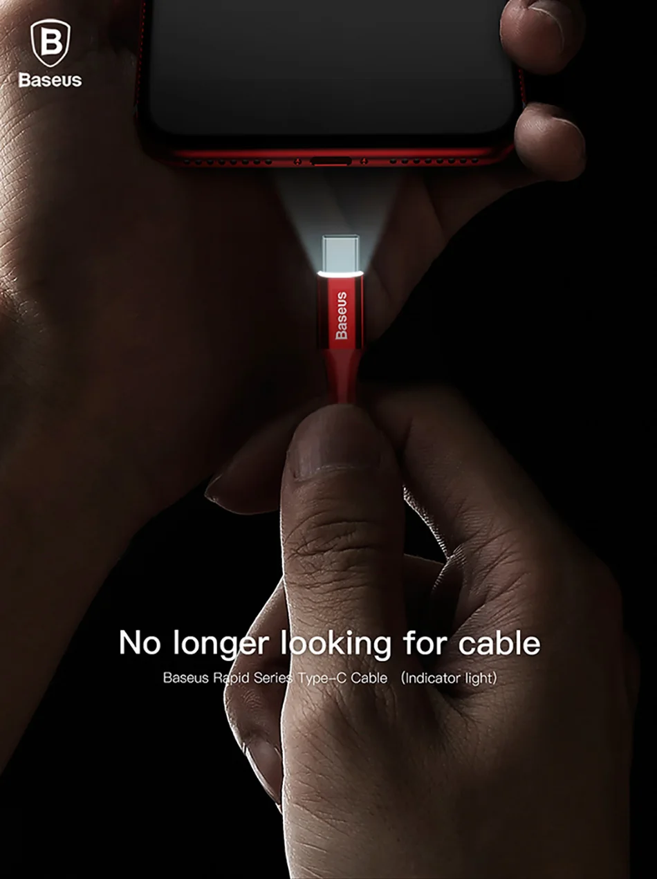Baseus usb type-C кабель для samsung Galaxy S9 2A Быстрая зарядка кабель синхронизации данных для Xiaomi max 3 huawei p20 светодиодный светильник USB C кабель