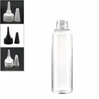 Пустая круглая пластиковая бутылка cosmo объемом 120 мл, 4 унции, прозрачная ПЭТ-бутылка с чернымибелымипрозрачными поворотными крышками, верхняя крышка с заостренным горлом