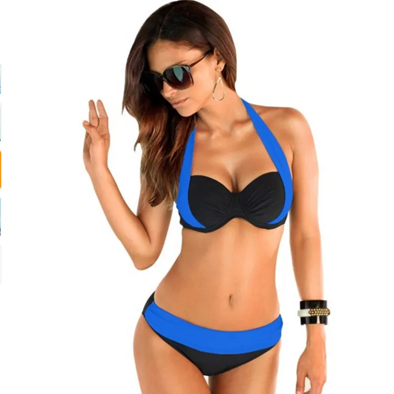 2017 New High Waisted Bathing Suits Swim Halter Retro Push Up Bikini Set Sexy Bikinis Women Swimsuit Plus Size Swimwear |