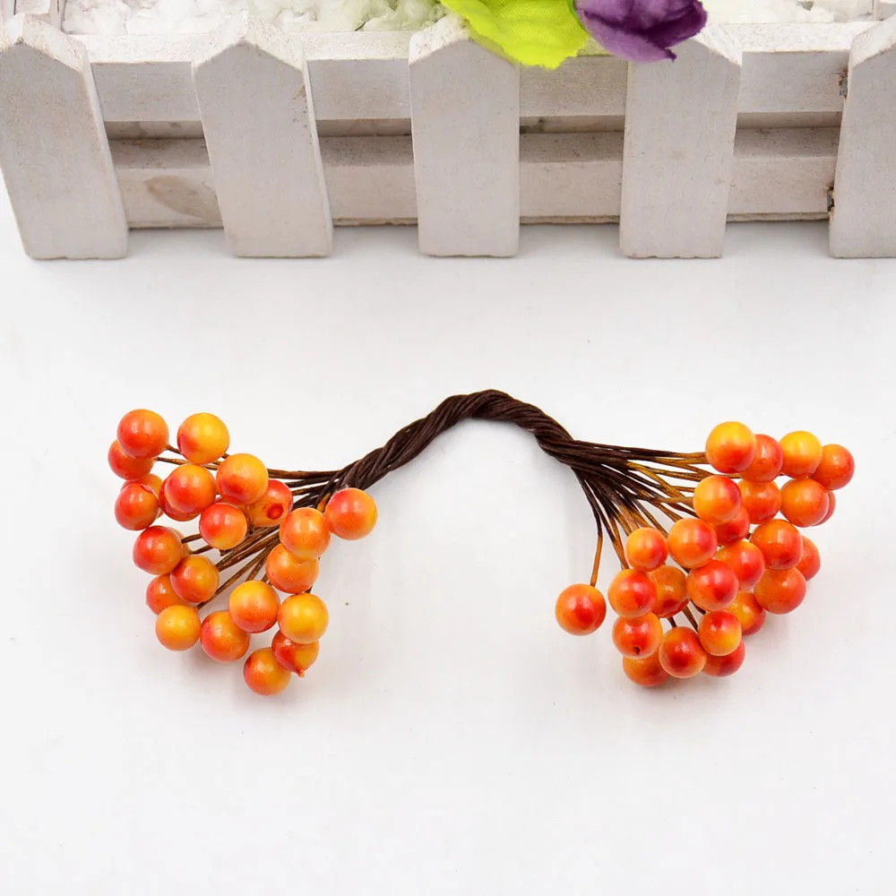 Red and Yellow 25 шт./лот, Ягодный искусственный цветок с двойной головкой для Рождественского украшения, украшения для свадебной вечеринки, подарок для рукоделия, скрапбукинг - Цвет: Red and Yellow