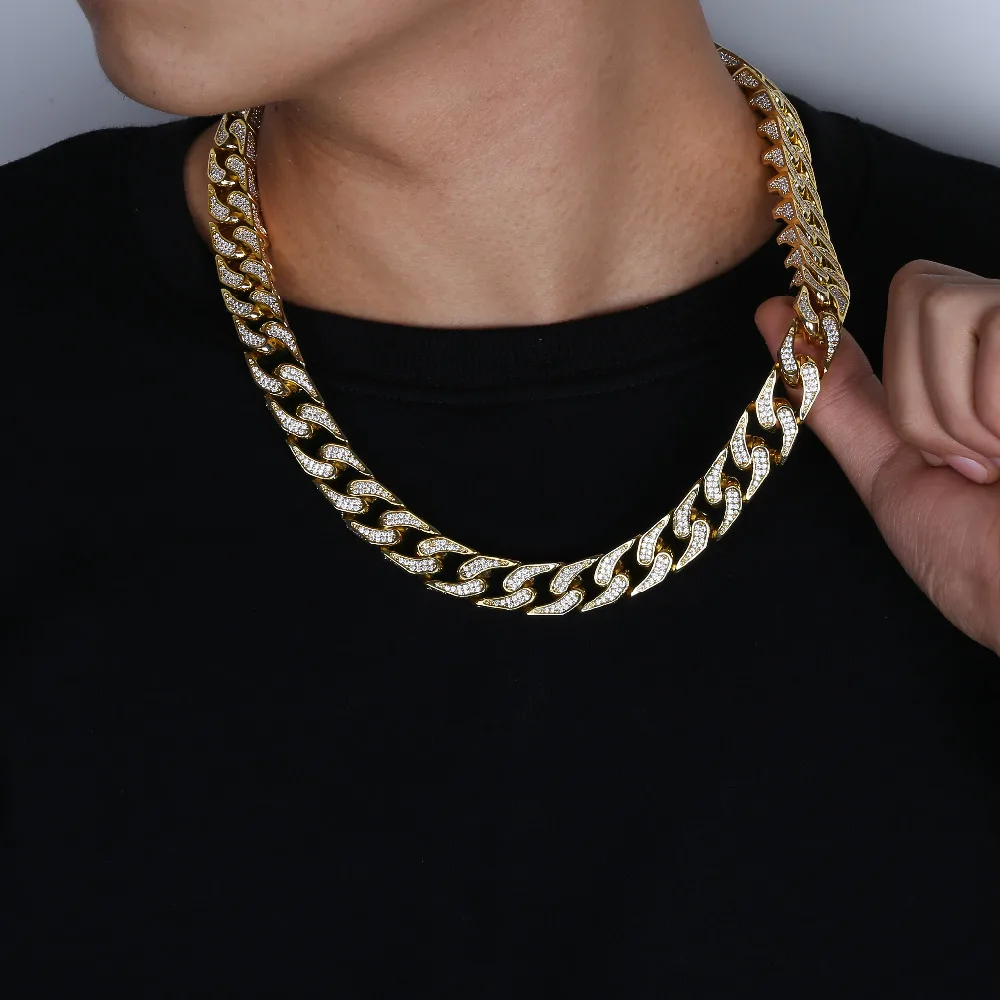 JINAO Hip Hop Jewelry 16mm Miami Cuban Chain Micro Pave Cubic Zirconia Necklace Full Iced Out Chain Gold Silver Bling Male Gifts