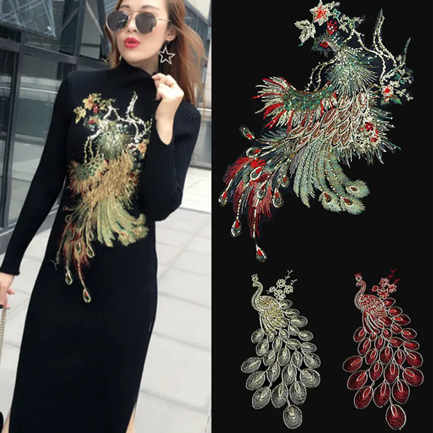 Большой патчи в виде феникса вышивка золотыми нитями шитье футболка юбка одежда