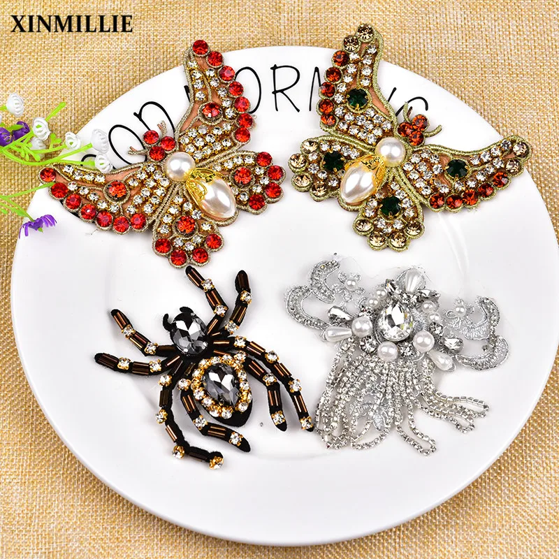 2 шт./лот аппликации со стразами прозрачные AB Кристальные бабочки жемчужины