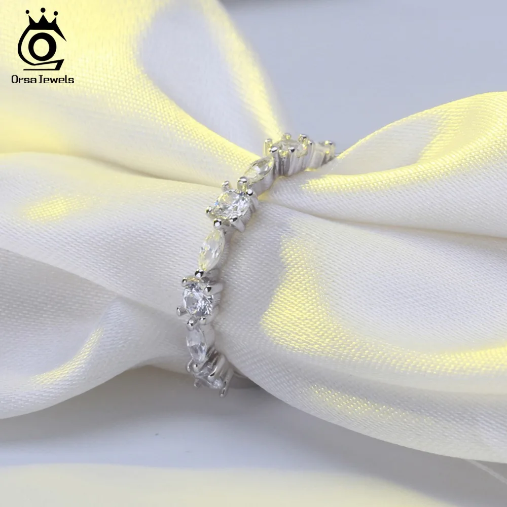 ORSA JEWELS, серебряные кольца из натуральной 925 пробы для женщин, модные круглые обручальные кольца с кубическим цирконием ААА, ювелирные изделия для юбилея SR64