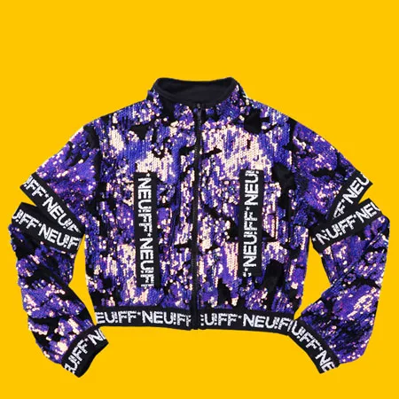 Purple coat Девочек костюм Джаз современные с пайетками Одежда для танцев для детей в стиле хип-хоп, для танцев, тренировочная форма, детский уличный концерт одежда DQL068 - Цвет: Purple coat