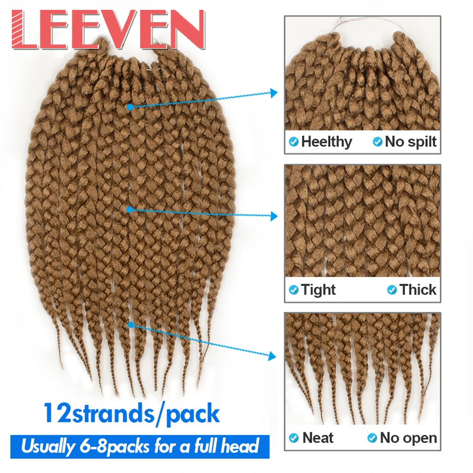 Leeven 3S коробка косички вязанные волосы синтетические плетеные волосы 14 ''12 прядей черный коричневый твист волосы удлинения 6 шт
