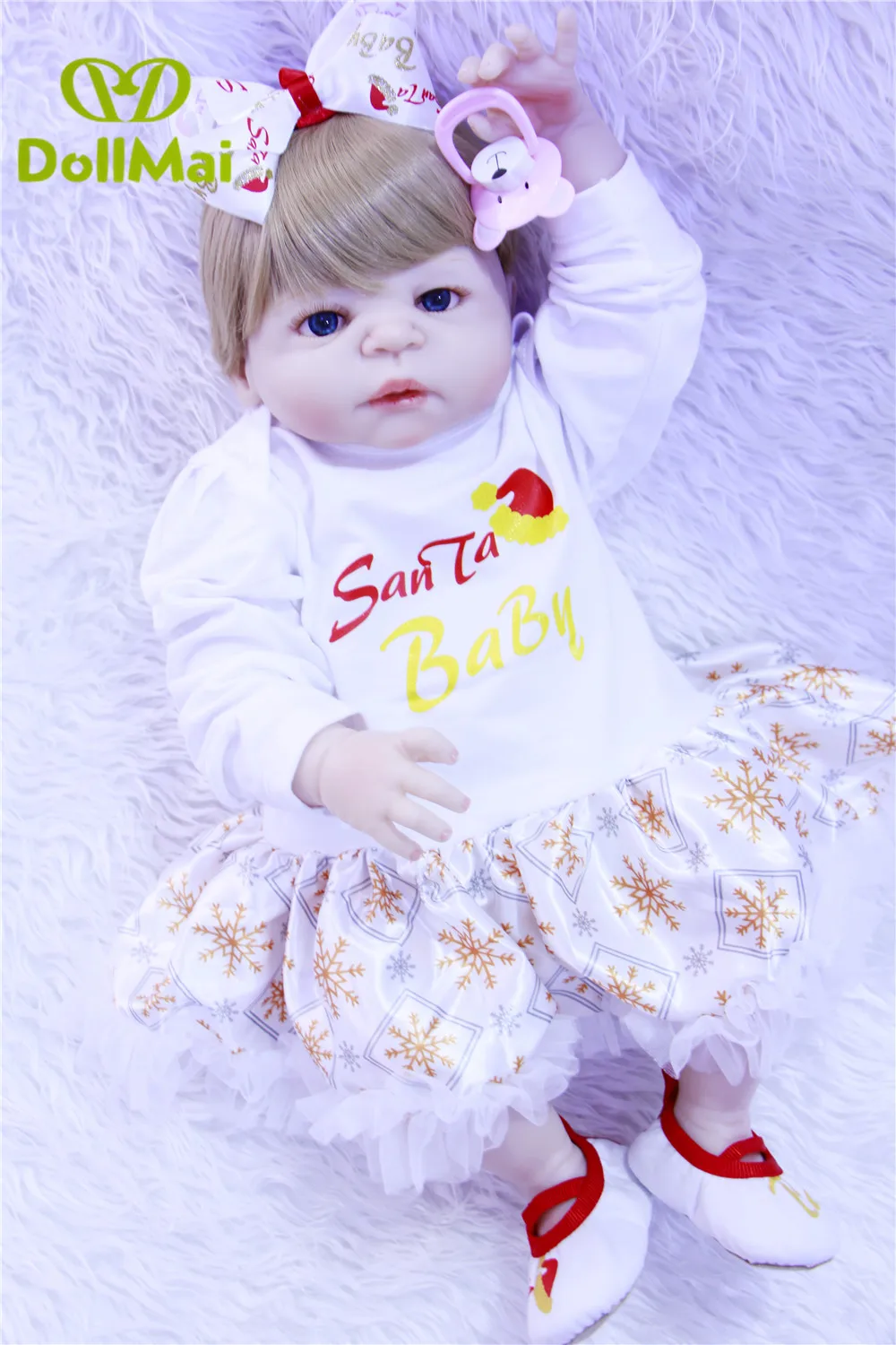 Кукла Reborn baby 57 см блонд волосы bebes reborn силиконовая для всего тела детей | Игрушки и