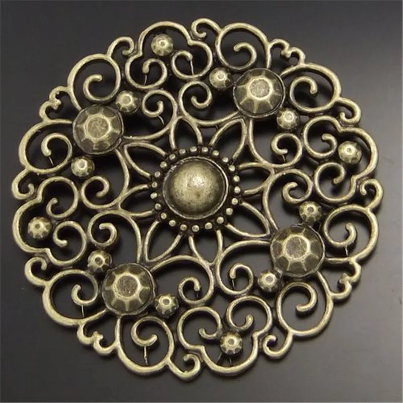 (6Pieces) Vintage Style Bronze Look Jewelry Round Hollow Flowers Charms Pendants 49*49mm Art Dec Hanger Bracelet Connector 02411 | Украшения