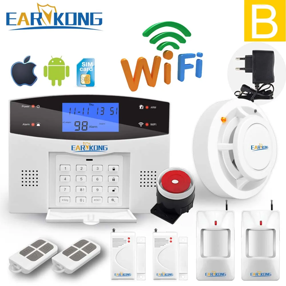 Wifi GSM PSTN домашняя охранная сигнализация домофон 433 беспроводной датчик сигнализации дистанционное управление автоматический набор сирен датчик комплект - Цвет: Option B