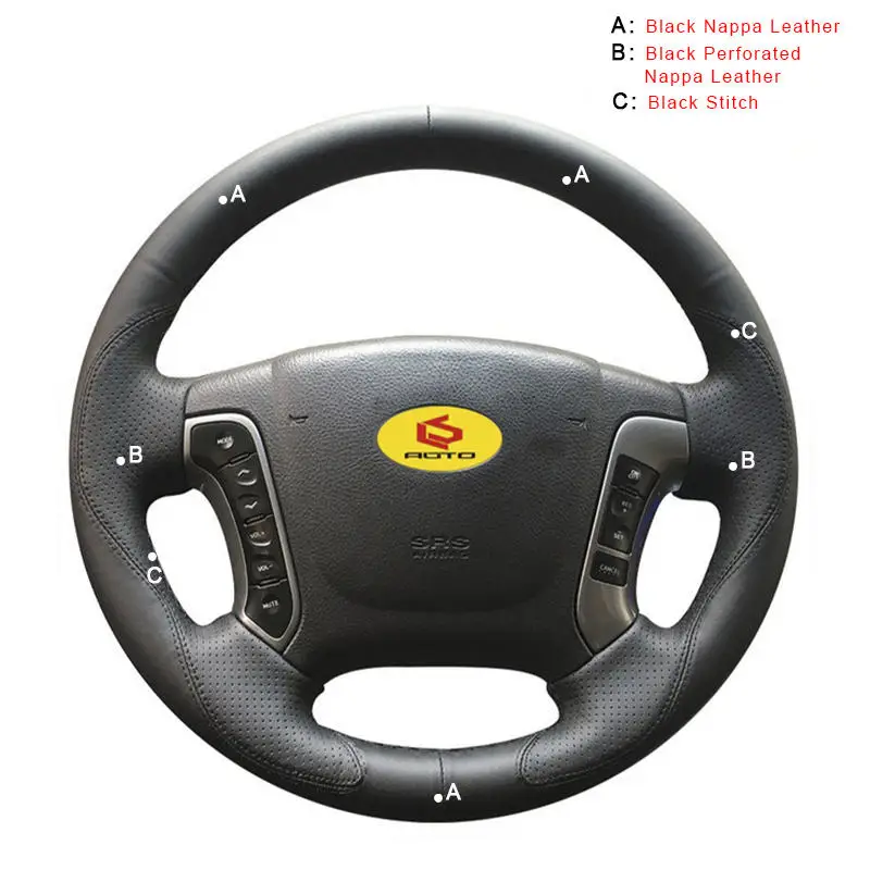 Nappa Leather Авто чехол на руль для hyundai Santa Fe 2007 2008 2009 2010 2011 2012 оплетка на руль автомобиля-Стайлинг - Название цвета: Nappa Leather