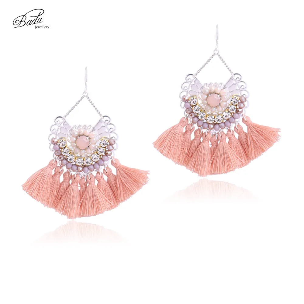 Pink Badu белые серьги с кисточками женские элегантные висячие серьги в стиле барокко 3 цвета богемные ювелирные изделия ручной работы - Окраска металла: Pink