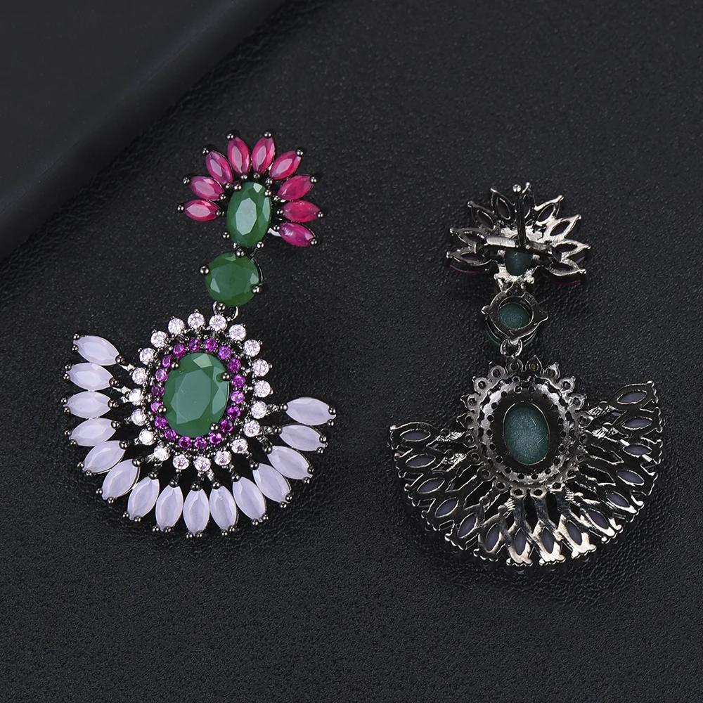 GODKI 38mm Luxury Flower Waterdrop Dangle Earrings For Women Wedding Multicolor Cubic Zircon African Indian Bridal Drop | Украшения и