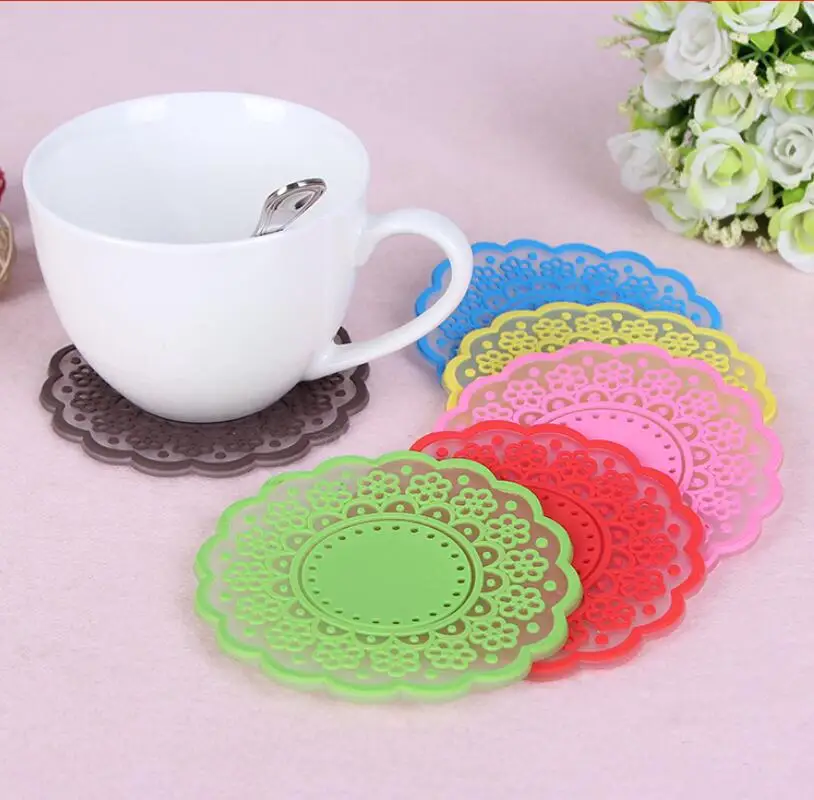 100 creative wedding sweet retro translucent silicone pad insulated hollow lace coasters wedding gifts