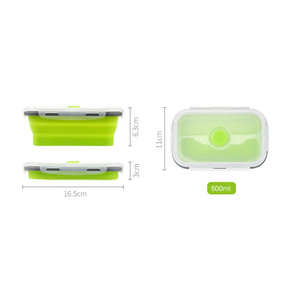 green 500ml Складной силиконовый Ланч-бокс складной для хранения корма контейнер складной Бенто-бокс миска для пикника кемпинга на открытом воздухе - Цвет: green 500ml