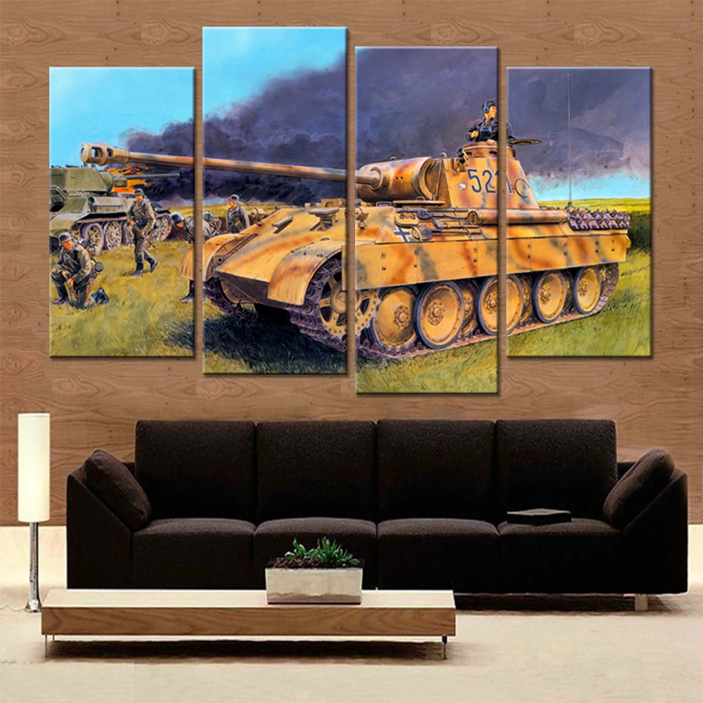 HD печатает фотографии модульный домашнего декора 4 шт. мировой войны Танки