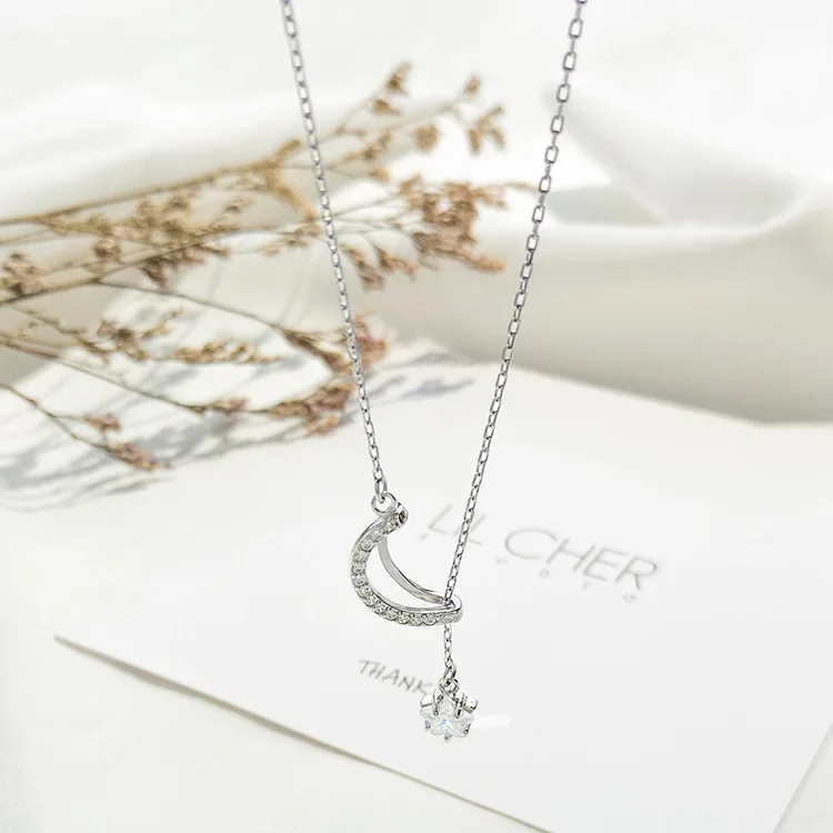 Луна звезды cz ожерелье женщины 100% 925 пробы серебро nacklace Ювелирное Украшение цепи