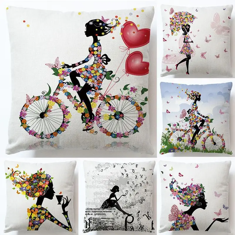 

Home Textile 45*45CM Linen color Printed Fashion Girl Square Sofa Car Pillow Case Pillowcase Cushion Cover 2pc/lot
