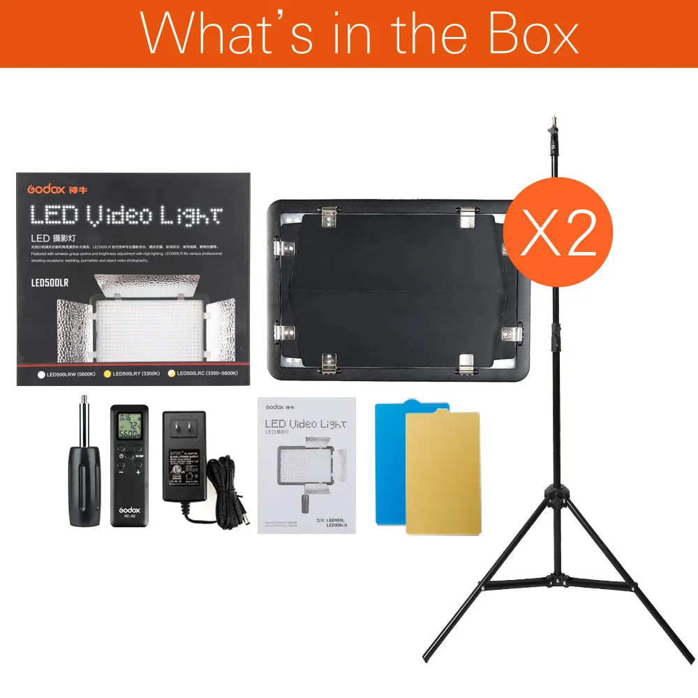 2X Godox LED500LRW LED 500 5600K видео свет с рефлектором и пультом дистанционного управления +