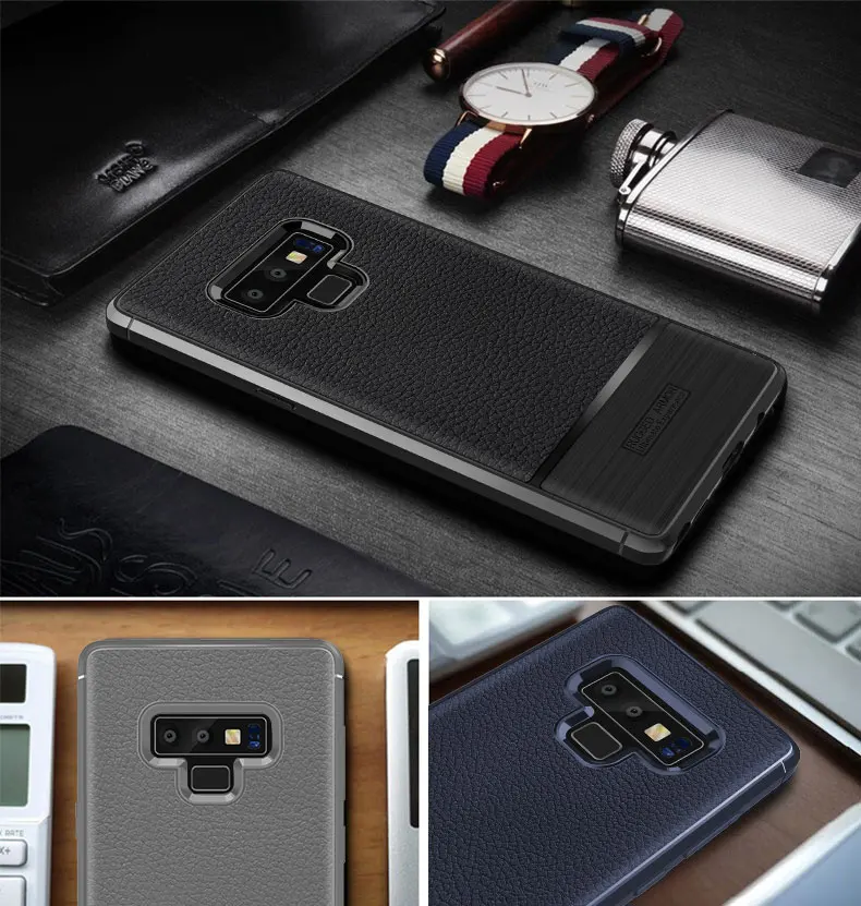 Роскошный кожаный ТПУ чехол Личи узор ударопрочный мягкий для samsung Galaxy Note 8 9 On6 2018