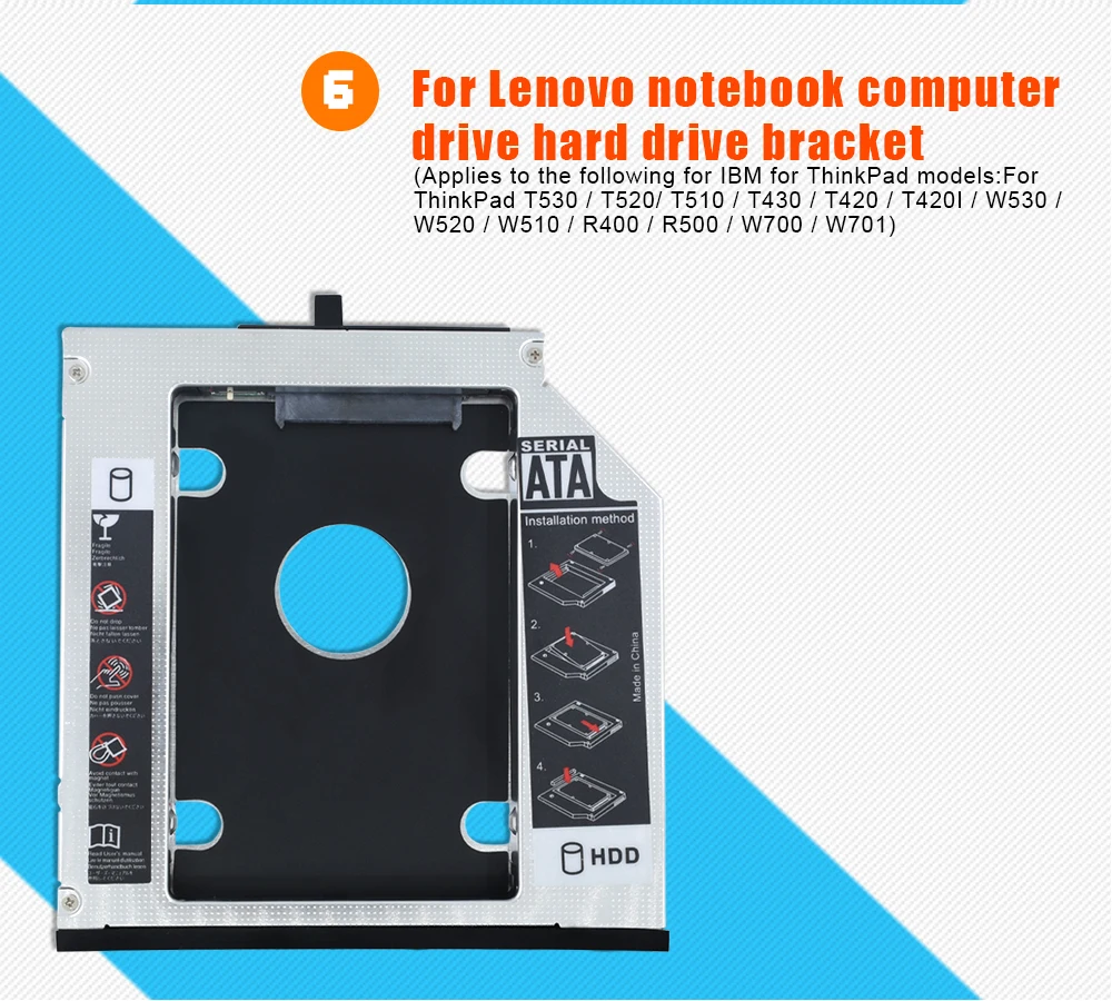 TISHRIC для IBM для lenovo ThinkPad T510 T520 T530 T420 T430 алюминиевый 12,7 мм 2nd HDD Caddy SATA 3,0 2," SSD чехол Корпус
