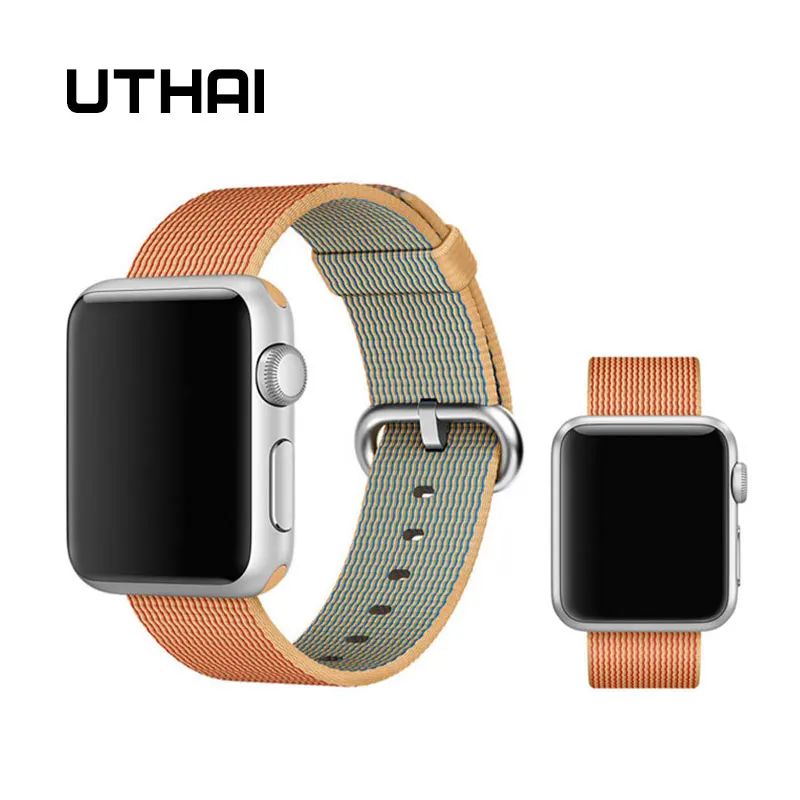 orange Ремешок UTHAI A01 для Apple Watch Series 3/2/1 38 мм 42 мм нейлоновый мягкий дышащий сменный ремешок Спортивная петля для Iwatch Series 4 40 м - Цвет ремешка: orange