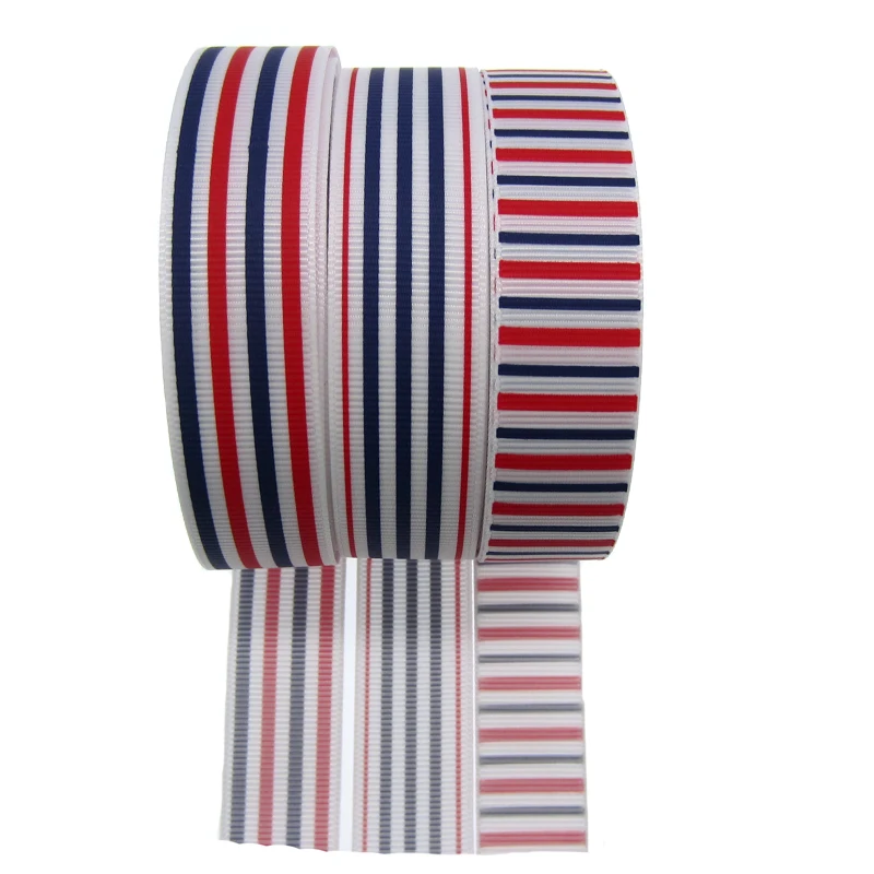 5 ярдов 1 &quotПечатный красный темно синий полоса grosgrain ленты Ремесло Упаковка