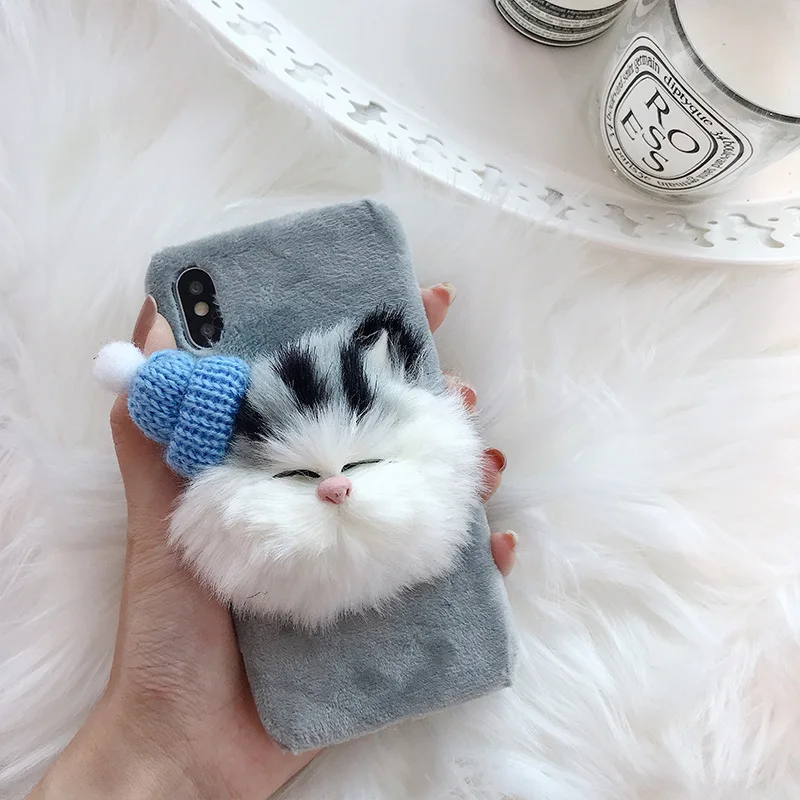 cat 4 Милый декомпрессионный мультяшный мех забавный кот для iPhone 6 6 S plus задний пушистый мягкий ТПУ защитный чехол для телефона плюшевый чехол для телефона оболочка - Цвет: cat 4