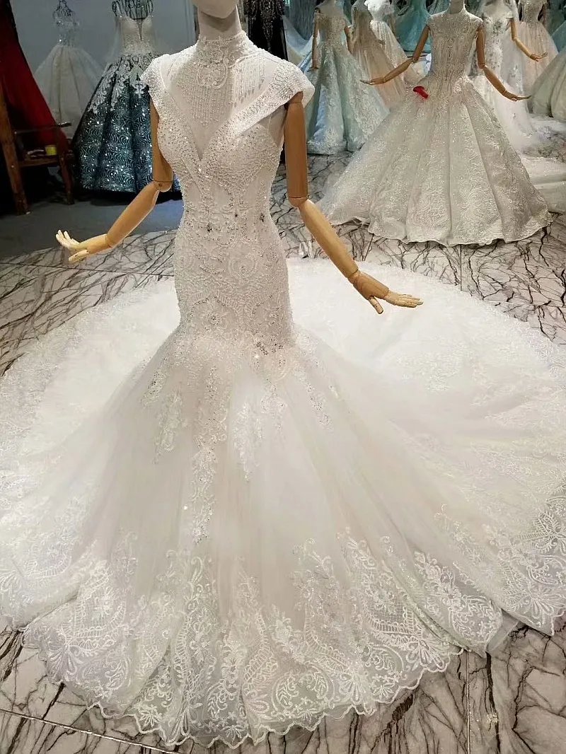 LS314741 сексуальное свадебное платье русалки с воротником цепочкой глубоким