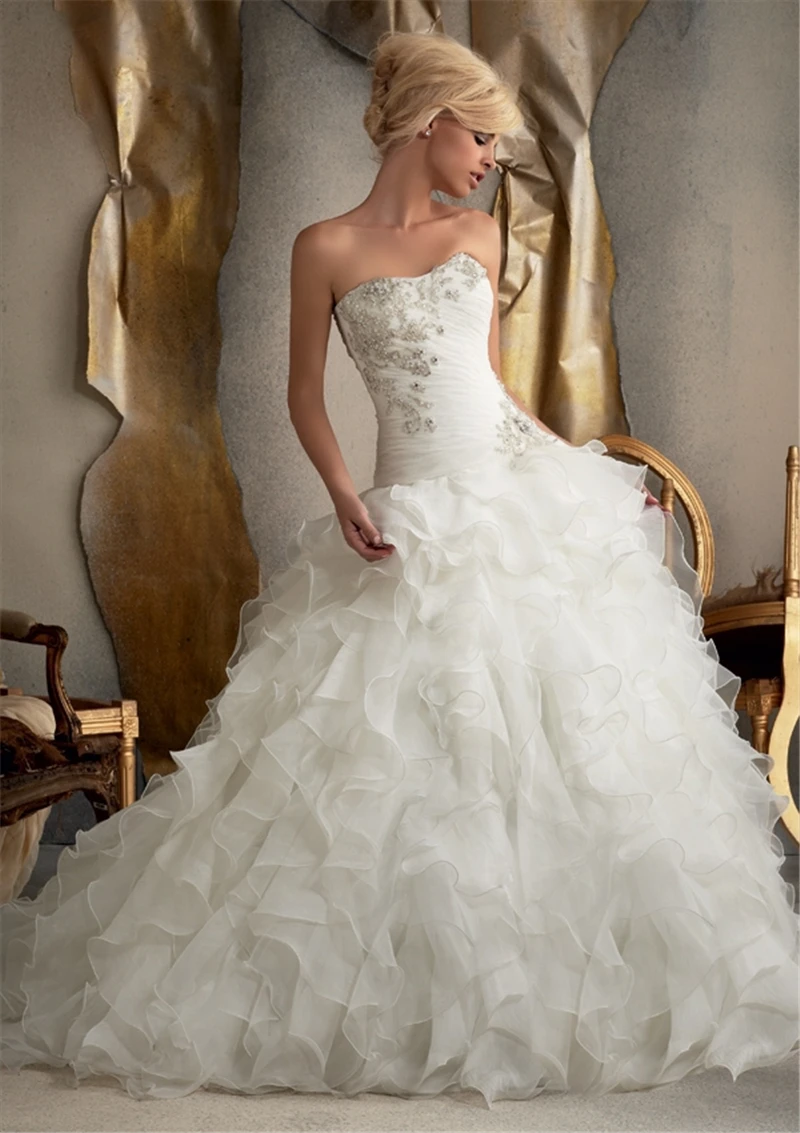 

Fashion A Line Vestidos De Noiva Applique With Beading Robe De Mariage Bridal Gown Ruffles Wedding Dresses Casamento
