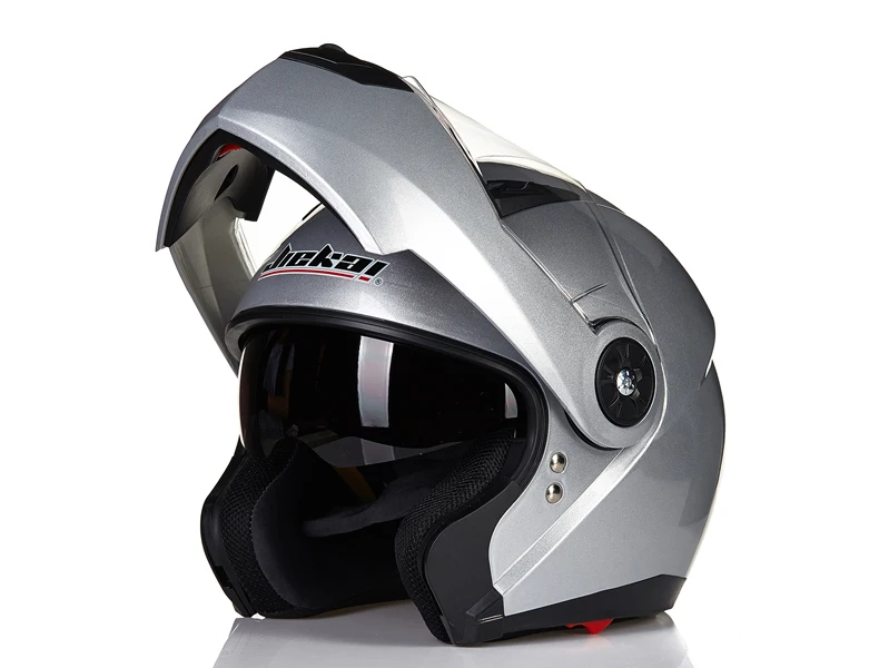 silver JIEKAI 115 moto rcycle шлемы двойные козырьки модульный флип-ап шлем DOT одобренный Полнолицевой шлем мото гоночный Мото Кросс шлем - Цвет: silver