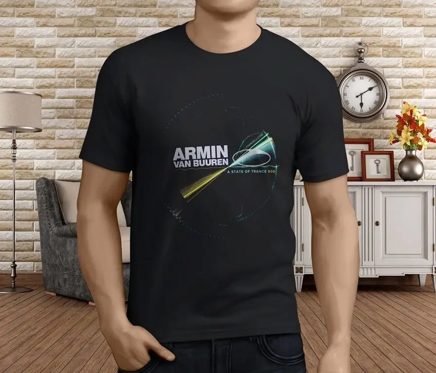 Новый Популярный DJ Armin Van BUUREN Imagine Armada Trance Мужская черная футболка S-3XLshort рукавом