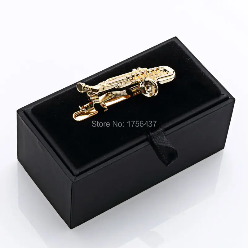 Лидер продаж золотистые и Серебристые музыкальные зажимы для галстуков Sax мужчин
