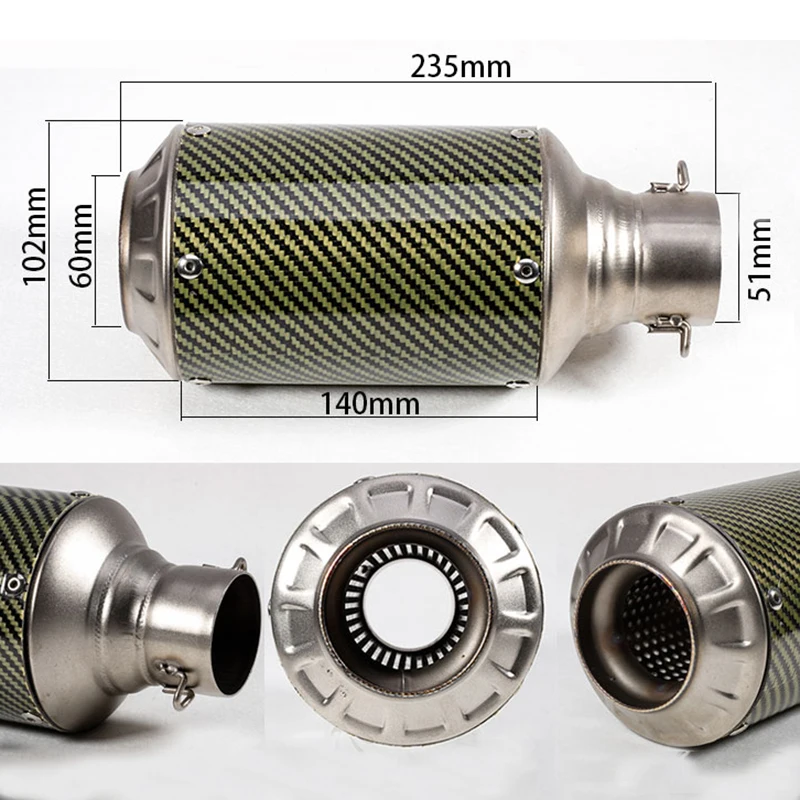 51mm Motorcycle Carbon Exhaust Tip Muffler Pipe Escape With Silencer Case For ER6N Z750 MT07 ATV Dirt Bike | Автомобили и