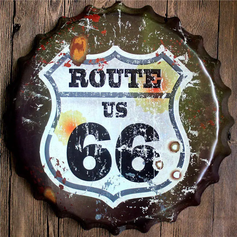 40 см круглый Route 66 рельеф бутылки Кепки Винтаж жестяная вывеска бар украшение для