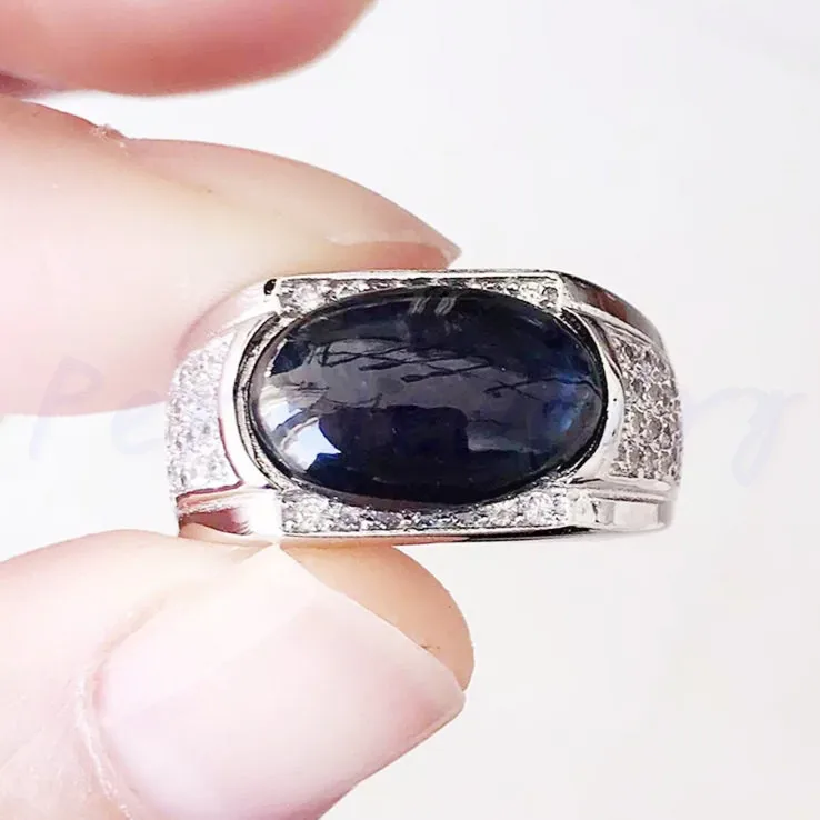 Мужское кольцо, натуральный сапфир, серебро 925 пробы, 6ct, драгоценный камень для мужчин или мужчин, хорошее ювелирное изделие# XY18080225