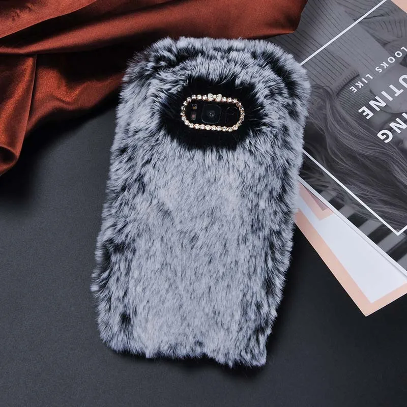 Gray Милый пушистый кроличий мех мягкий чехол для телефона для samsung Galaxy S9 S8 плюс S7 S6 край A3 A5 A7 J3 J5 J7 крышка чехол s - Цвет: Gray