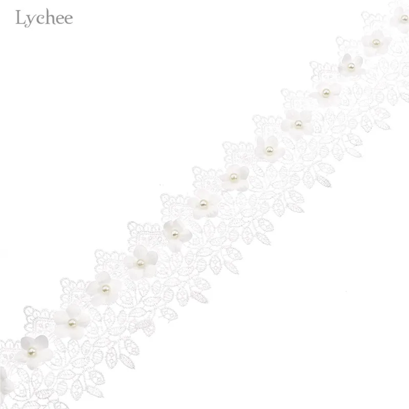 Lychee 1 ярд Цветочная кружевная отделка жемчужная вышивка тканевая лента для шитья