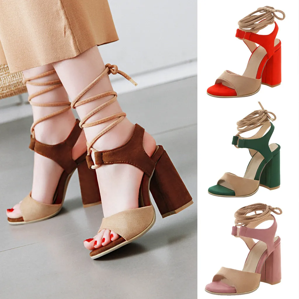 Jaycosin/Женские Летние Босоножки с открытым носком на шнуровке Модные высоком