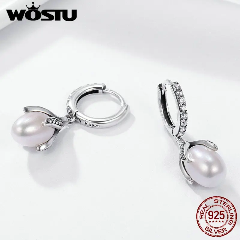 WOSTU подлинные 925 пробы серебряные серьги-капли с цветущими лепестками из пресноводного жемчуга для женщин, роскошные серебряные ювелирные изделия CQE259